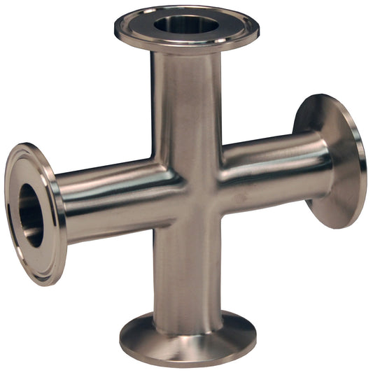 Stainless steel pipe fitting on a white background